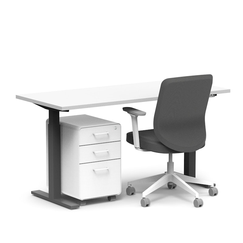 Series L 2S Adjustable Height Single Desk, White, 60", Charcoal Legs,White,hi-res image number 0.0