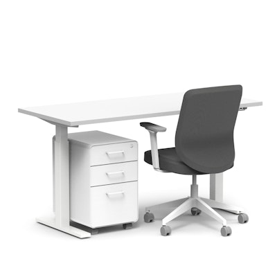Series L 2S Adjustable Height Single Desk, White, 60", White Legs
