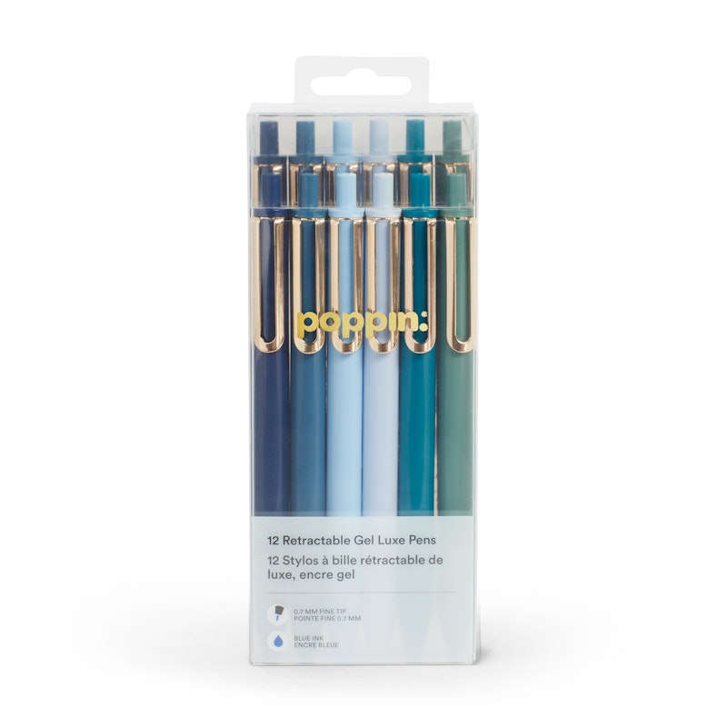 Poppin Retractable Gel Pens, Fine Point, Blue Ink, 12/Pack (108803)