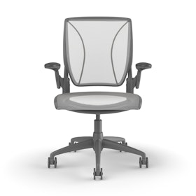 Pinstripe Mesh White World Task Chair, Adjustable Arms, Gray Frame
