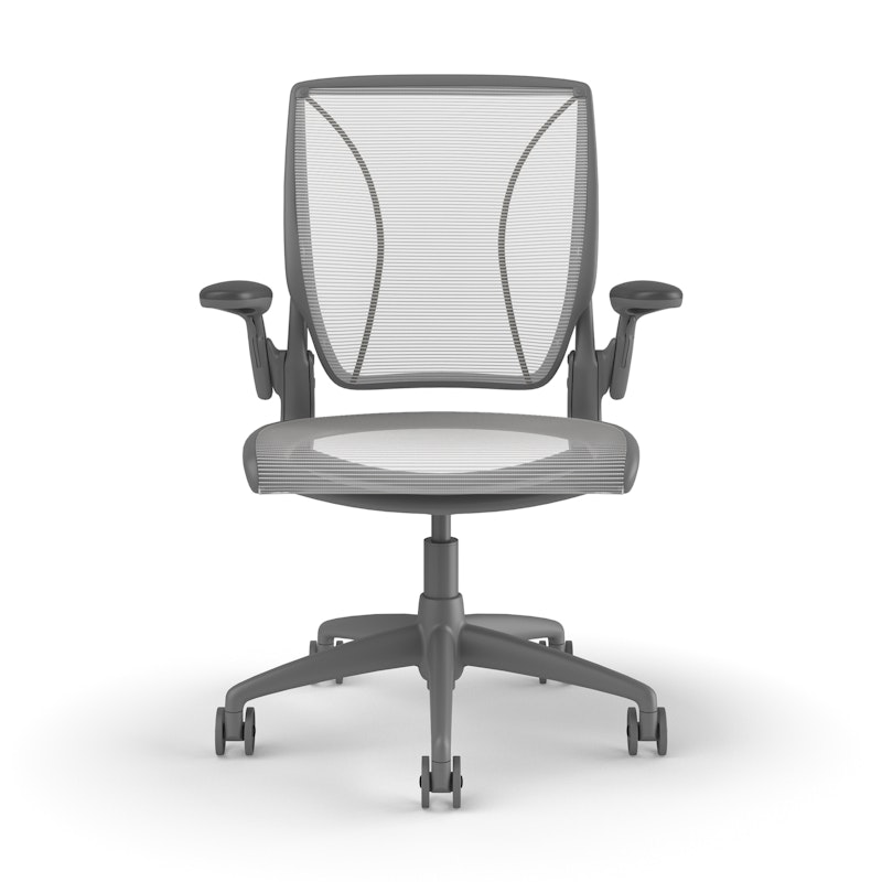 Pinstripe Mesh White World Task Chair, Adjustable Arms, Gray Frame,White,hi-res image number 2