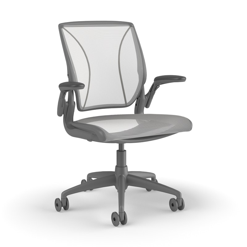 Pinstripe Mesh White World Task Chair, Adjustable Arms, Gray Frame,White,hi-res image number 1