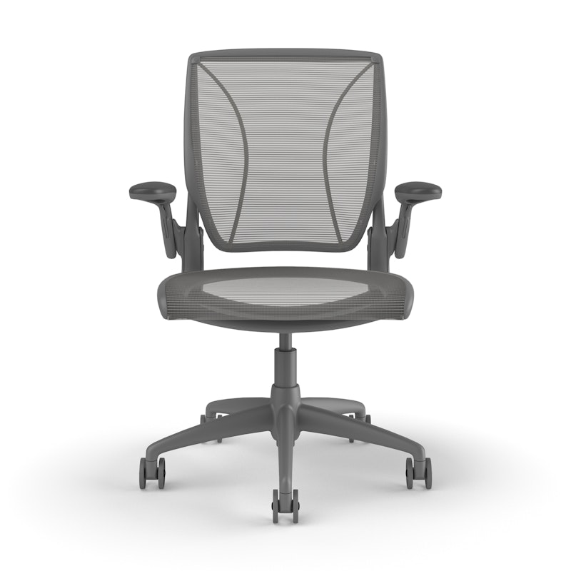 Pinstripe Mesh Silver World Task Chair, Adjustable Arms, Gray Frame,Silver,hi-res image number 1.0