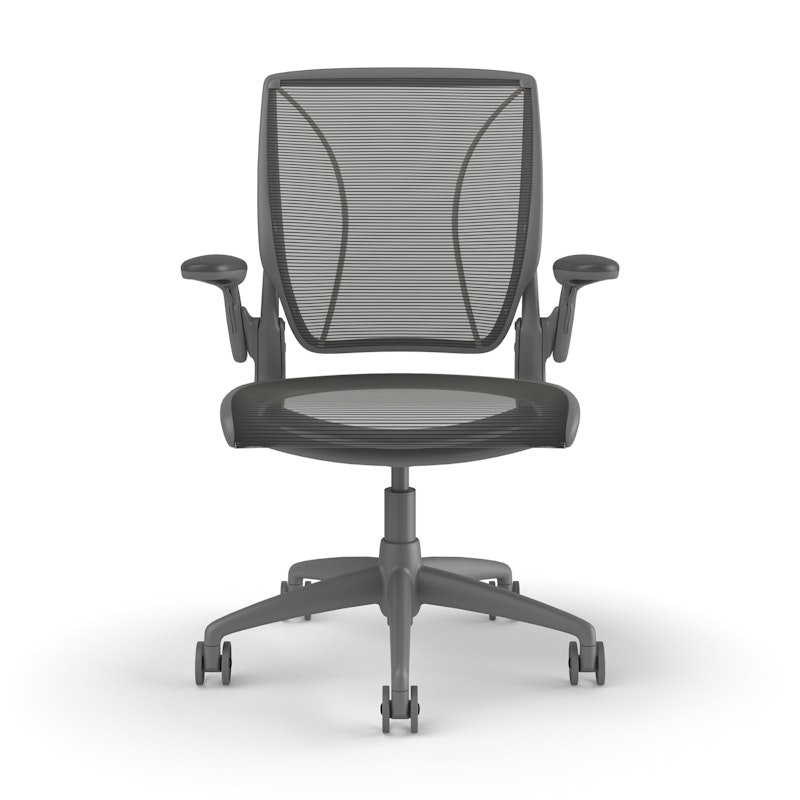 Pinstripe Mesh Black World Task Chair, Adjustable Arms, Gray Frame,Black,hi-res image number 1.0