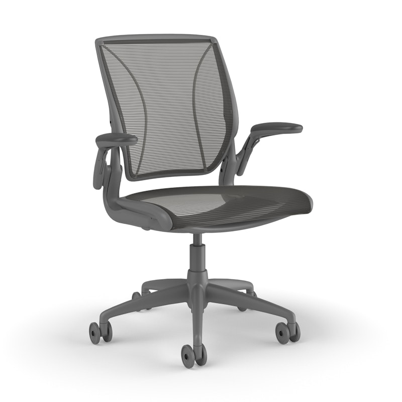 Pinstripe Mesh Black World Task Chair, Adjustable Arms, Gray Frame,Black,hi-res image number 1