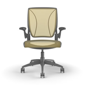 Pinstripe Mesh Yellow World Task Chair, Adjustable Arms, Gray Frame