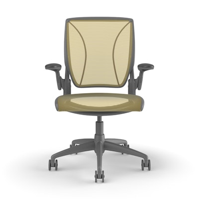 Pinstripe Mesh Yellow World Task Chair, Adjustable Arms, Gray Frame,Yellow,hi-res