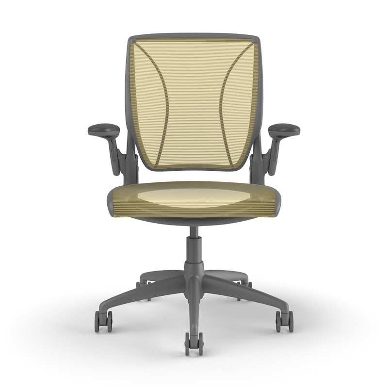 Pinstripe Mesh Yellow World Task Chair, Adjustable Arms, Gray Frame,Yellow,hi-res image number 2