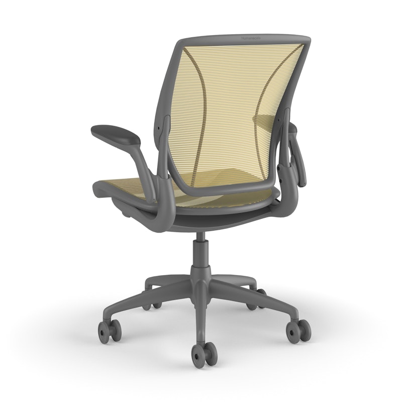Pinstripe Mesh Yellow World Task Chair, Adjustable Arms, Gray Frame,Yellow,hi-res image number 2.0