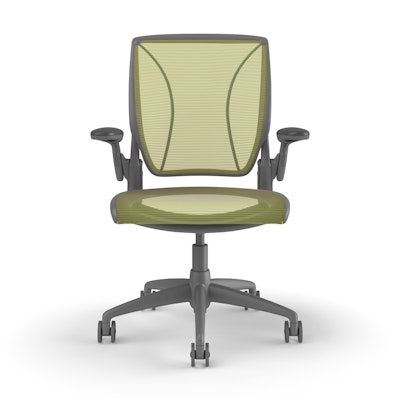 Pinstripe Mesh Green World Task Chair, Adjustable Arms, Gray Frame,Green,hi-res
