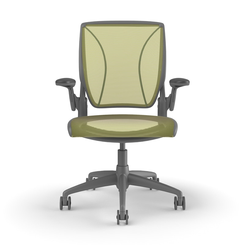 Pinstripe Mesh Green World Task Chair, Adjustable Arms, Gray Frame,Green,hi-res image number 1.0