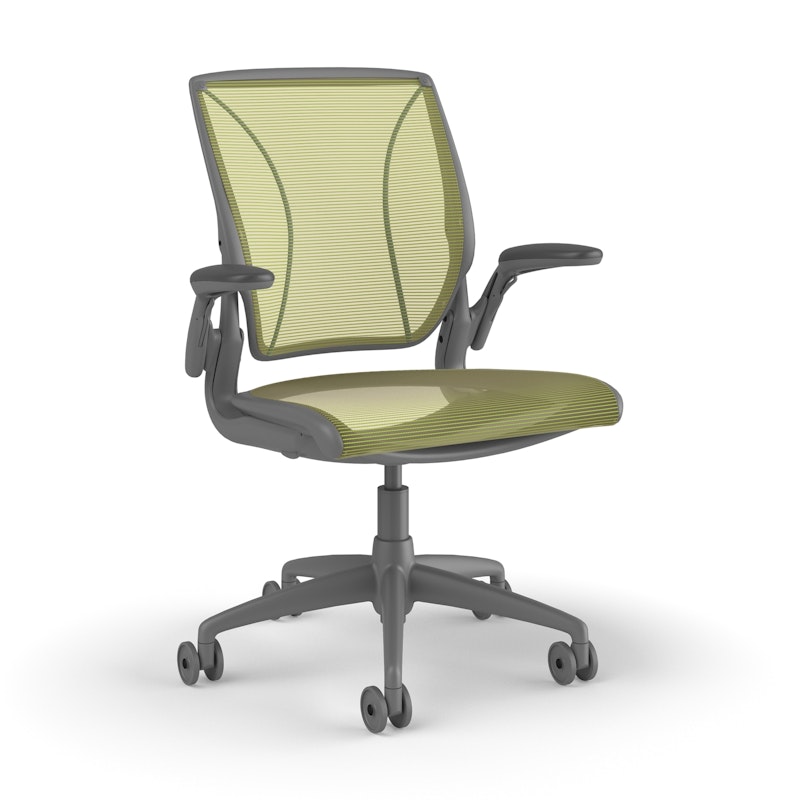 Pinstripe Mesh Green World Task Chair, Adjustable Arms, Gray Frame,Green,hi-res image number 1