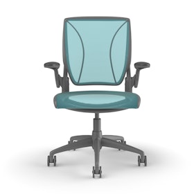 Pinstripe Mesh Blue World Task Chair, Adjustable Arms, Gray Frame