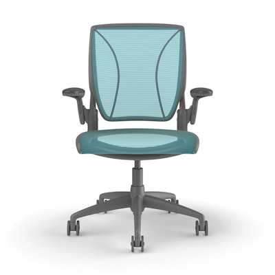 Pinstripe Mesh Blue World Task Chair, Adjustable Arms, Gray Frame,Pool Blue,hi-res