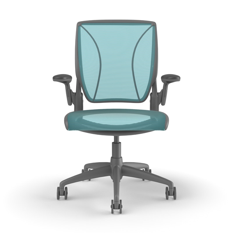 Pinstripe Mesh Blue World Task Chair, Adjustable Arms, Gray Frame,Pool Blue,hi-res image number 1.0