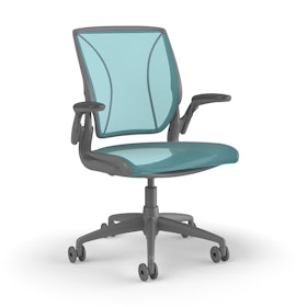 Pinstripe Mesh Blue World Task Chair, Adjustable Arms, Gray Frame