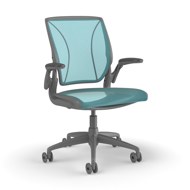 Pinstripe Mesh Blue World Task Chair, Adjustable Arms, Gray Frame,Pool Blue,hi-res image number 0.0