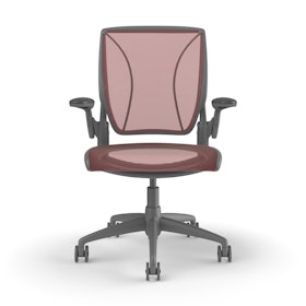 Pinstripe Mesh Red World Task Chair, Adjustable Arms, Gray Frame