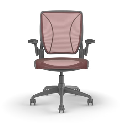 Pinstripe Mesh Red World Task Chair, Adjustable Arms, Gray Frame,Red,hi-res
