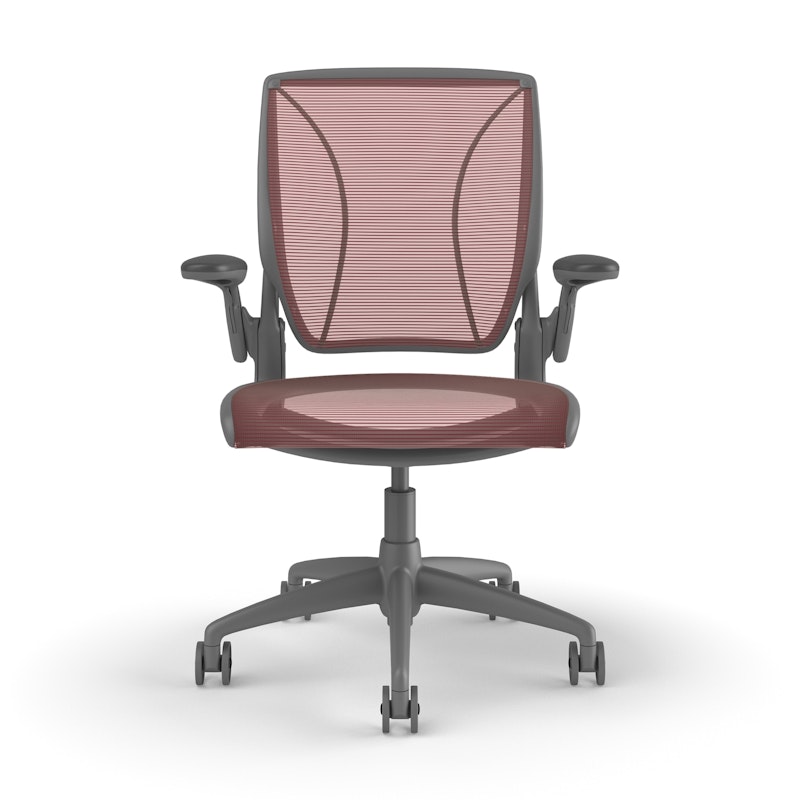 Pinstripe Mesh Red World Task Chair, Adjustable Arms, Gray Frame,Red,hi-res image number 1.0