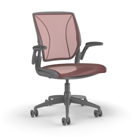 Pinstripe Mesh Red World Task Chair, Adjustable Arms, Gray Frame