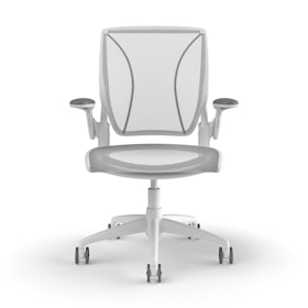 Pinstripe Mesh White World Task Chair, Adjustable Arms, White Frame