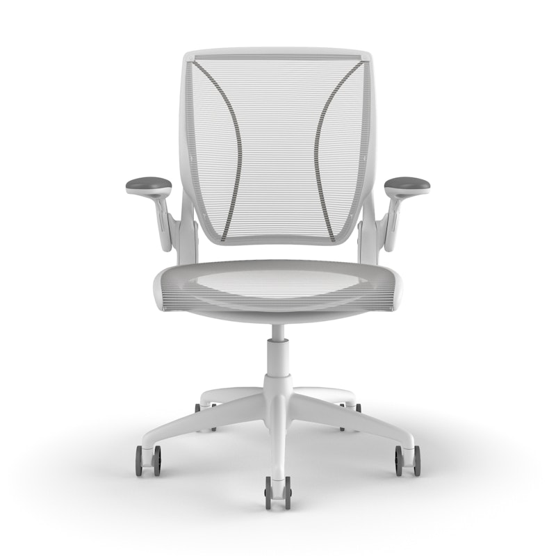 Pinstripe Mesh White World Task Chair, Adjustable Arms, White Frame,White,hi-res image number 2