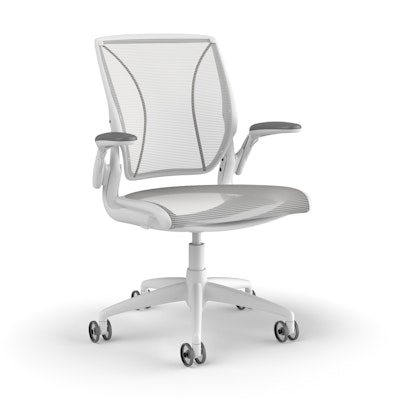 Pinstripe Mesh White World Task Chair, Adjustable Arms, White Frame