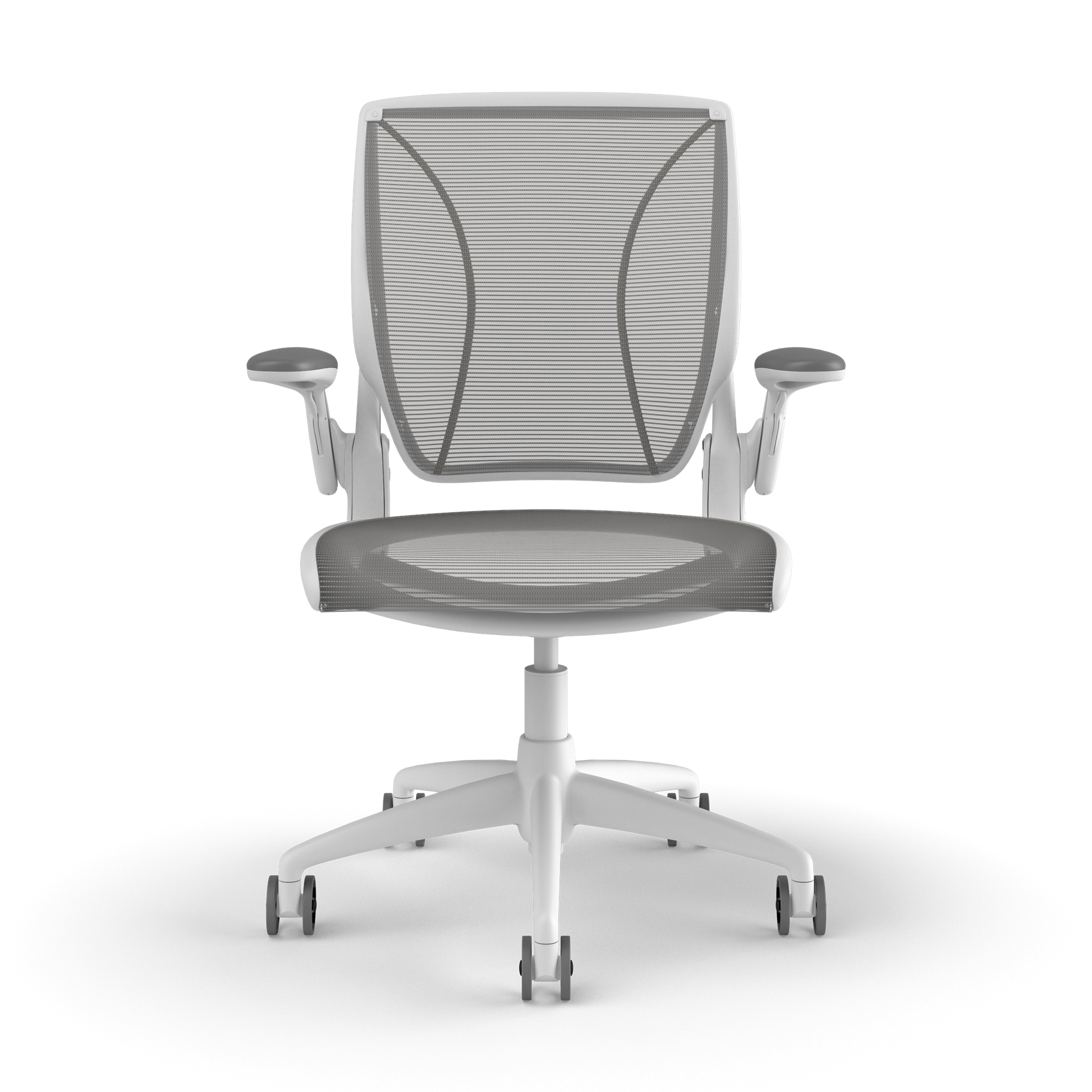 Pinstripe Mesh Silver World Task Chair, Adjustable Arms, White Frame,Silver,hi-res