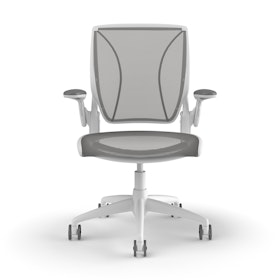 Pinstripe Mesh Silver World Task Chair, Adjustable Arms, White Frame