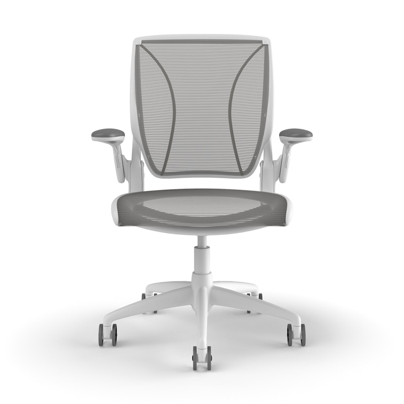 Pinstripe Mesh Silver World Task Chair, Adjustable Arms, White Frame,Silver,hi-res image number 1.0