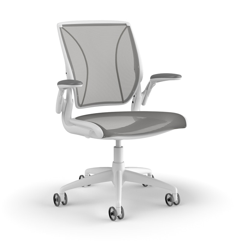 Pinstripe Mesh Silver World Task Chair, Adjustable Arms, White Frame,Silver,hi-res image number 1