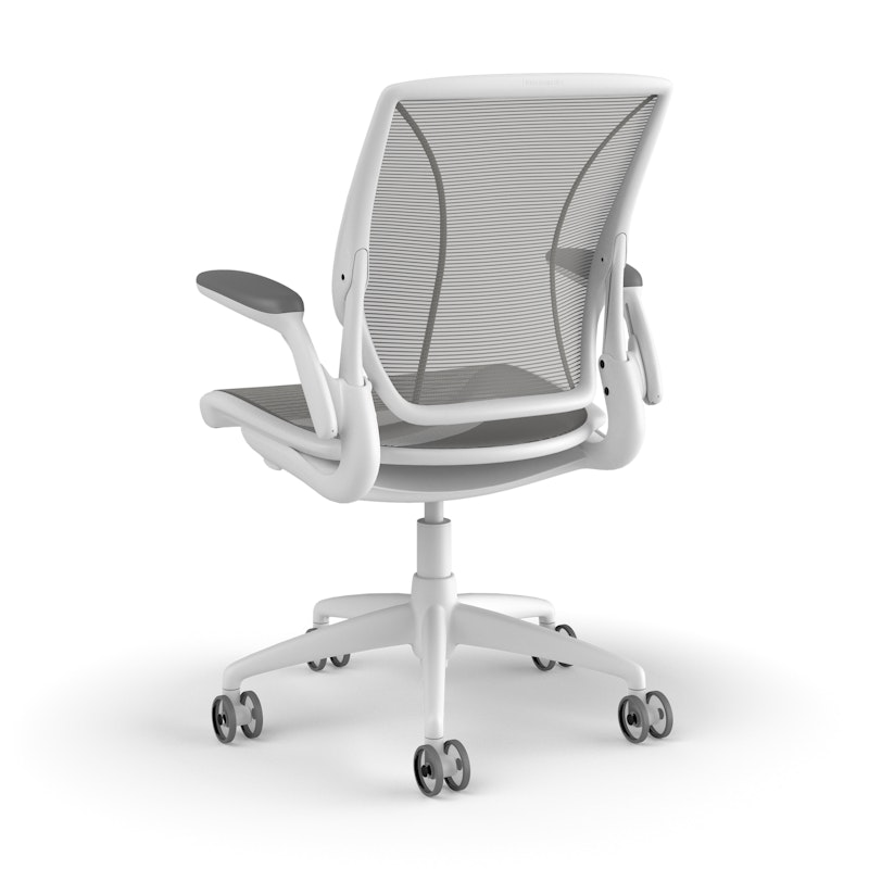 Pinstripe Mesh Silver World Task Chair, Adjustable Arms, White Frame,Silver,hi-res image number 3