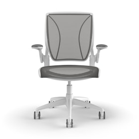 Pinstripe Mesh Gray World Task Chair, Adjustable Arms, White Frame