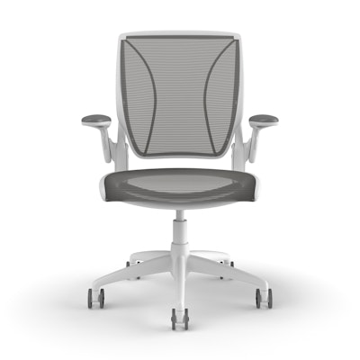 Pinstripe Mesh Gray World Task Chair, Adjustable Arms, White Frame,Gray,hi-res
