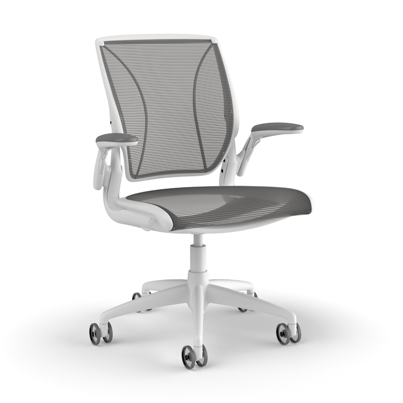 Pinstripe Mesh Gray World Task Chair, Adjustable Arms, White Frame,Gray,hi-res image number 1
