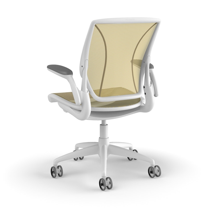 Pinstripe Mesh Yellow World Task Chair, Adjustable Arms, White Frame,Yellow,hi-res image number 3