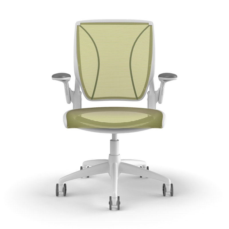 Pinstripe Mesh Green World Task Chair, Adjustable Arms, White Frame,Green,hi-res image number 2