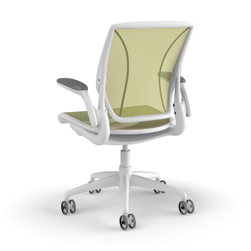 Pinstripe Mesh Green World Task Chair, Adjustable Arms, White Frame,Green,hi-res image number 3