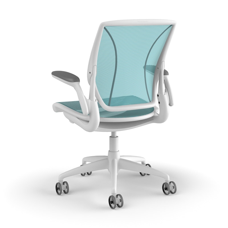 Pinstripe Mesh Blue World Task Chair, Adjustable Arms, White Frame,Pool Blue,hi-res image number 2.0