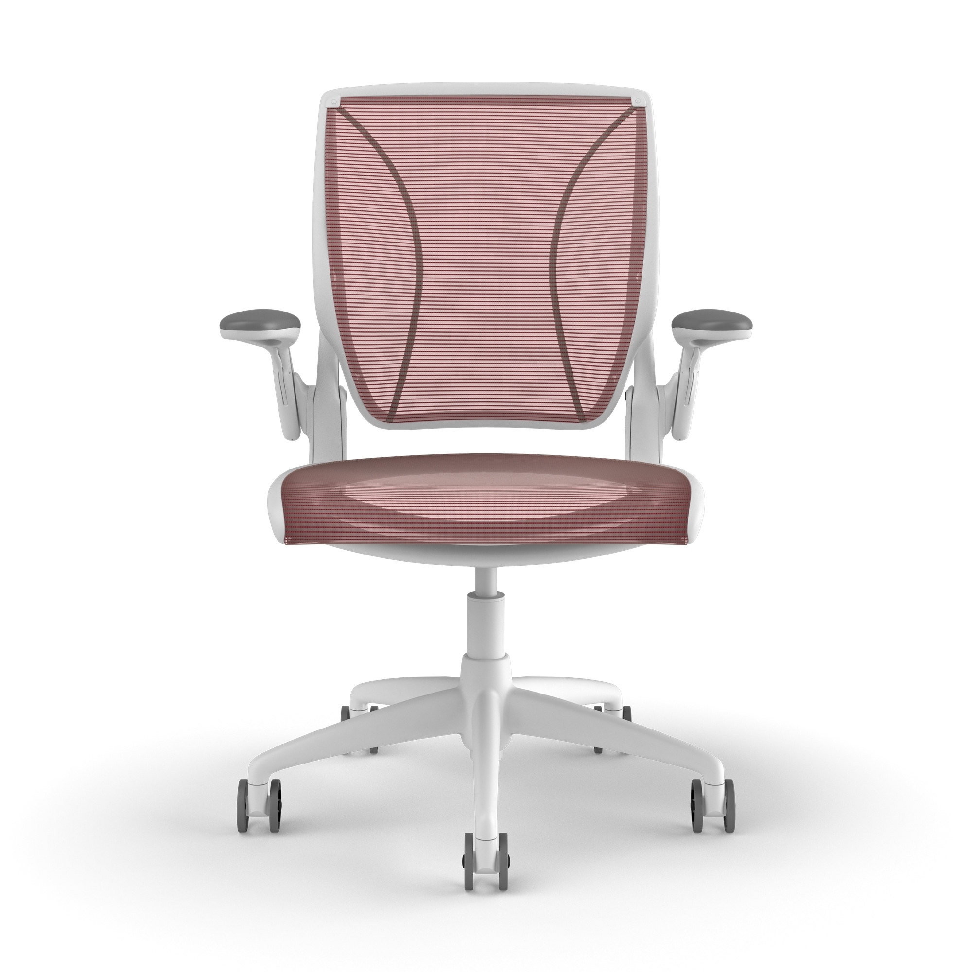 Pinstripe Mesh Red World Task Chair, Adjustable Arms, White Frame,Red,hi-res