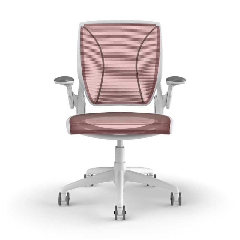 Pinstripe Mesh Red World Task Chair, Adjustable Arms, White Frame,Red,hi-res image number 1.0