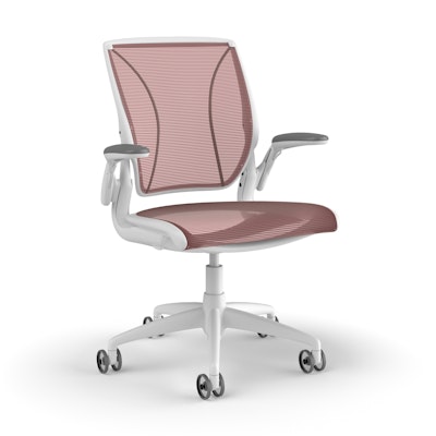 Pinstripe Mesh Red World Task Chair, Adjustable Arms, White Frame