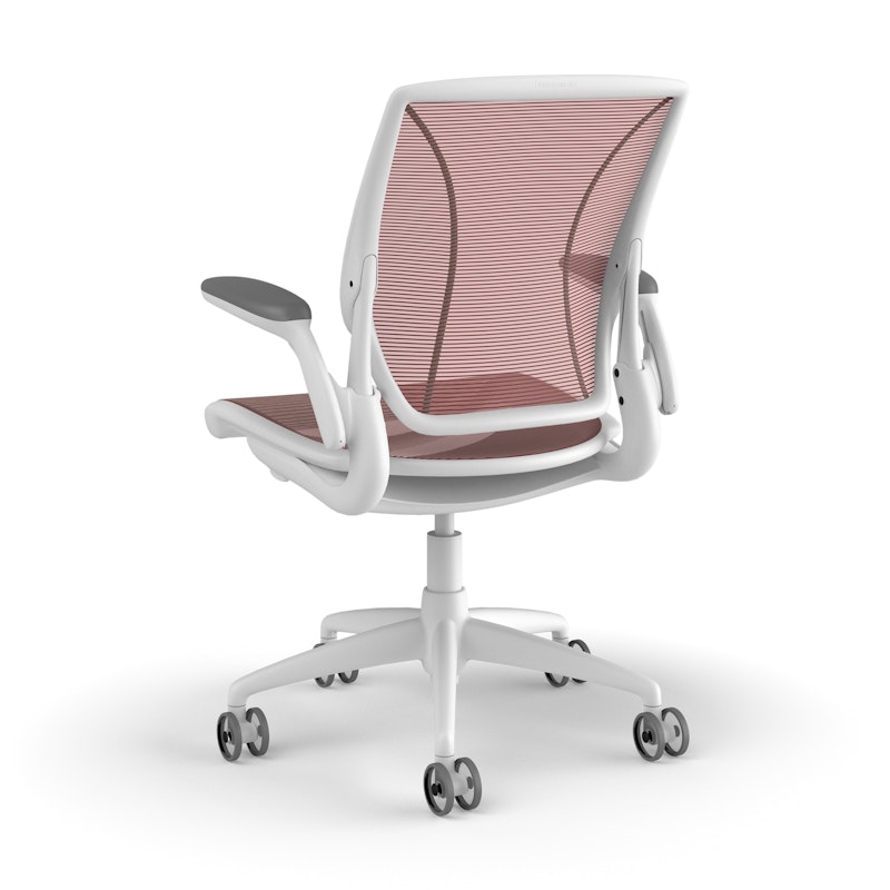 Pinstripe Mesh Red World Task Chair, Adjustable Arms, White Frame,Red,hi-res image number 3