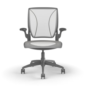 Pinstripe Mesh White World Task Chair, Fixed Arms, Gray Frame