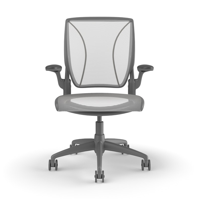 Pinstripe Mesh White World Task Chair, Fixed Arms, Gray Frame,White,hi-res image number 2