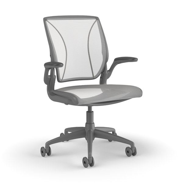 Pinstripe Mesh White World Task Chair, Fixed Arms, Gray Frame,White,hi-res