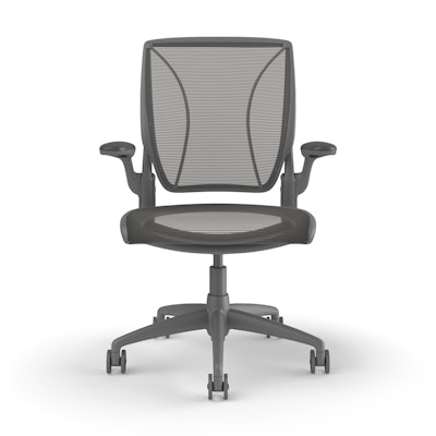 Pinstripe Mesh Gray World Task Chair, Fixed Arms, Gray Frame,Gray,hi-res