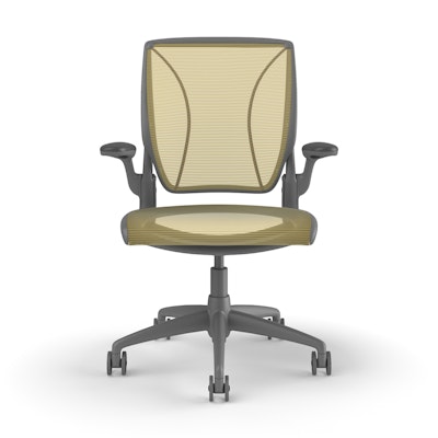 Pinstripe Mesh Yellow World Task Chair, Fixed Arms, Gray Frame,Yellow,hi-res