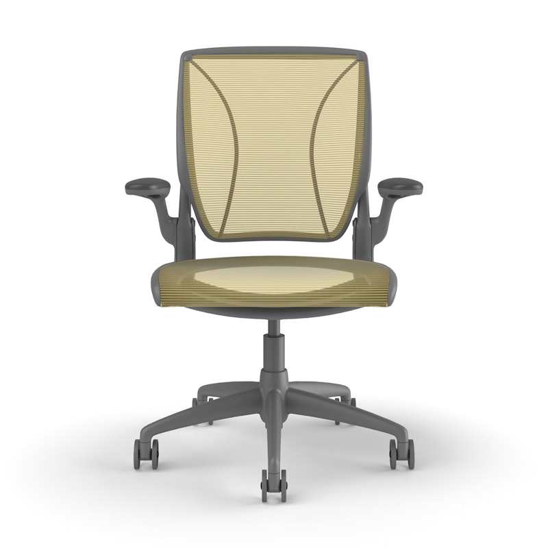 Pinstripe Mesh Yellow World Task Chair, Fixed Arms, Gray Frame,Yellow,hi-res image number 2